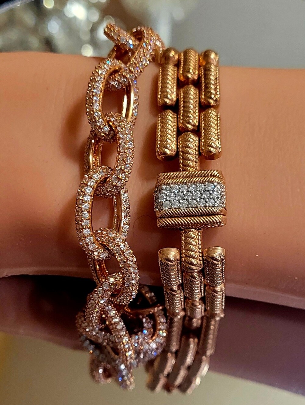 Judith Ripka Unique Style Rose Gold link bracelet. Diamonique. 6 1/2 Rare Find - Picture 6 of 11